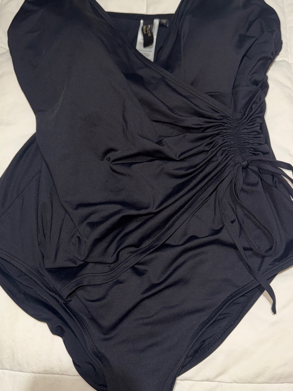 Black ladies One-Piece Swimsuit with Side Drawstring